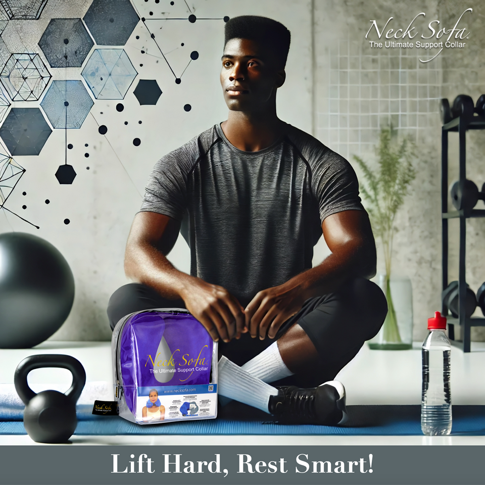 A Black male athlete, fully washed up and wearing fresh clothes, relaxing in a comfortable chair after an intense workout