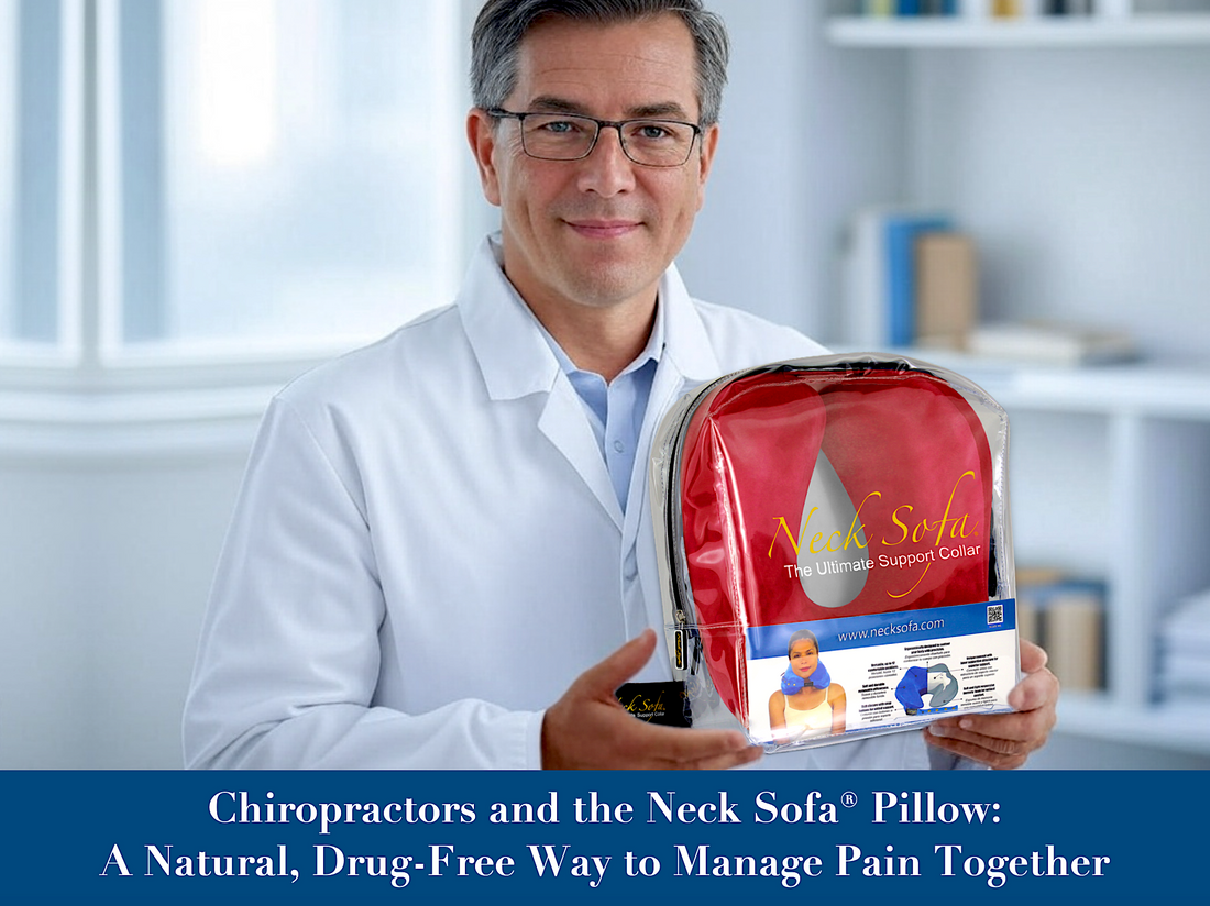 Chiropractor holding a Burgundy Neck Sofa Pillow in his office