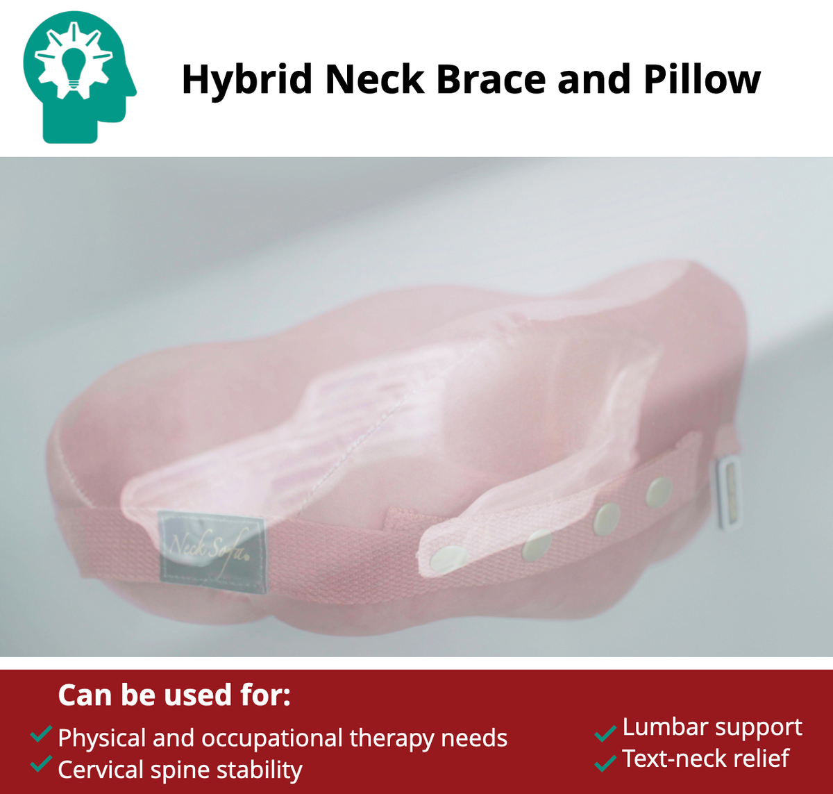Image of a burgundy neck sofa pillow showcasing its inner support structure. Hybrid Neck Brace and Pillow - Burgundy