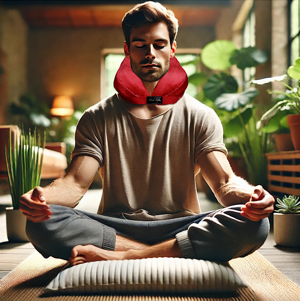 Man with Burgundy Neck Sofa Pillow